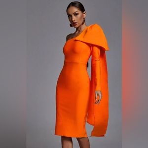 Abbey Orange One Shoulder Bandage Dress